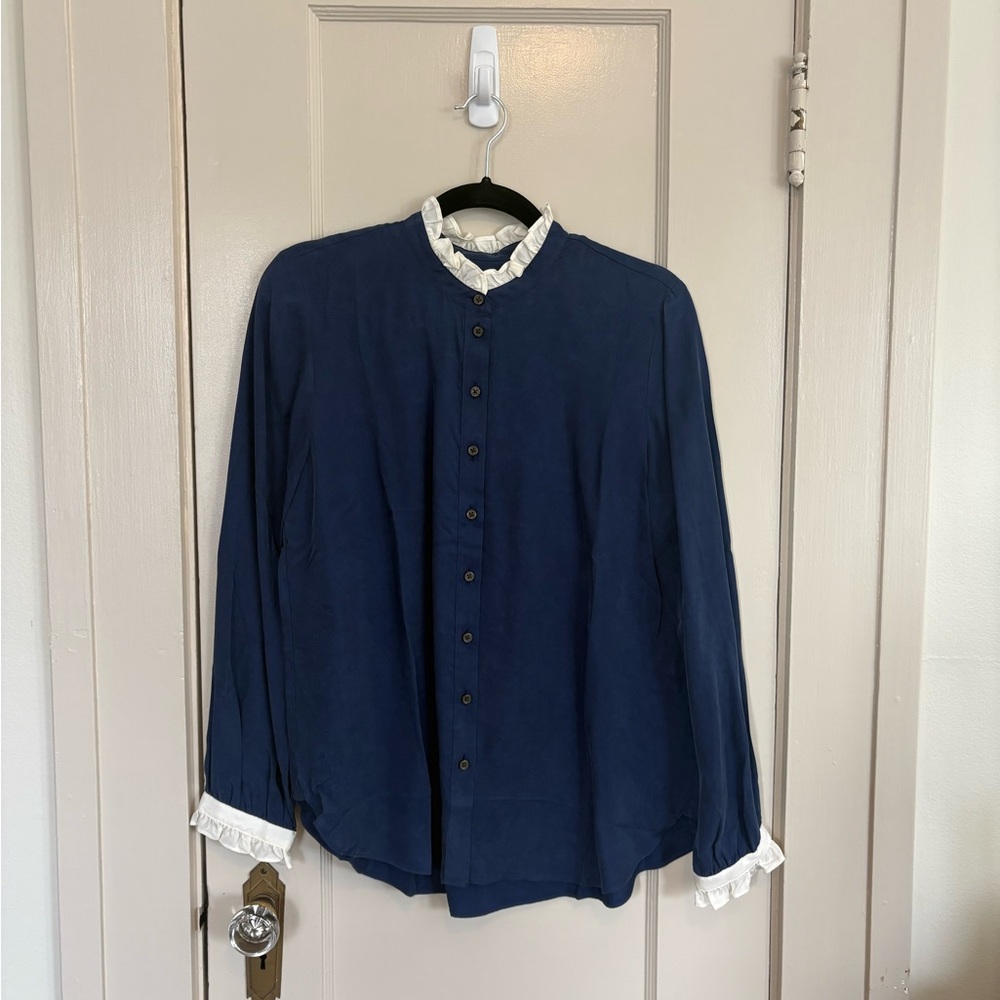 J.Crew Long Sleeve Blue Ruffled Blouse Size M Women’s Top